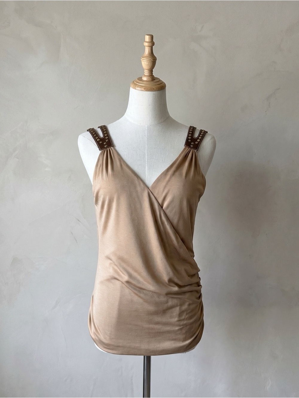 NWOT Ralph Lauren Blue Label Knit Wrap Tank with Leather Straps Dune | M